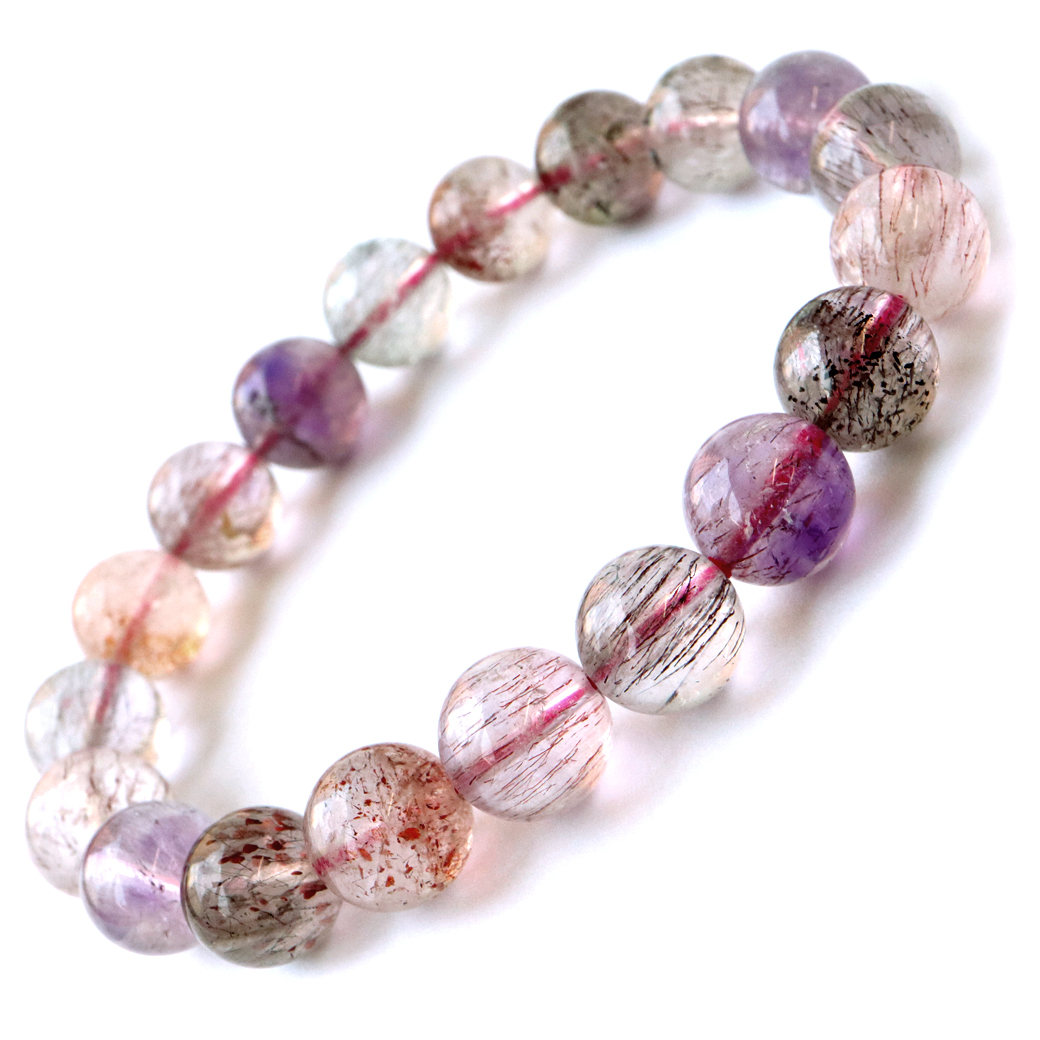 スーパーセブン ブレスレット 10.5mm ブラジル産 マルチカラー 1点物 天然石 紫水晶