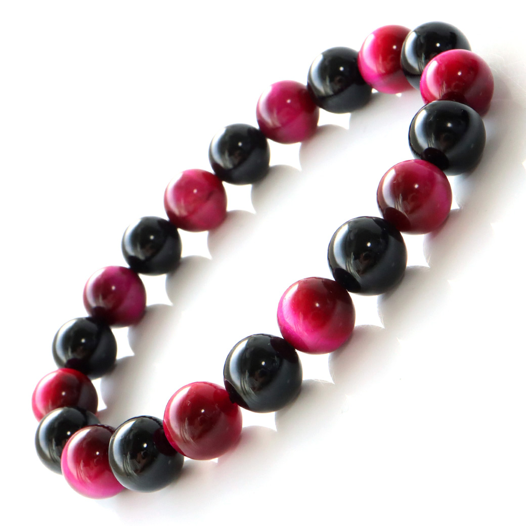 ピンク タイガーアイ オニキス ブレスレット 10mm 虎目石 天然石 パワーストーン