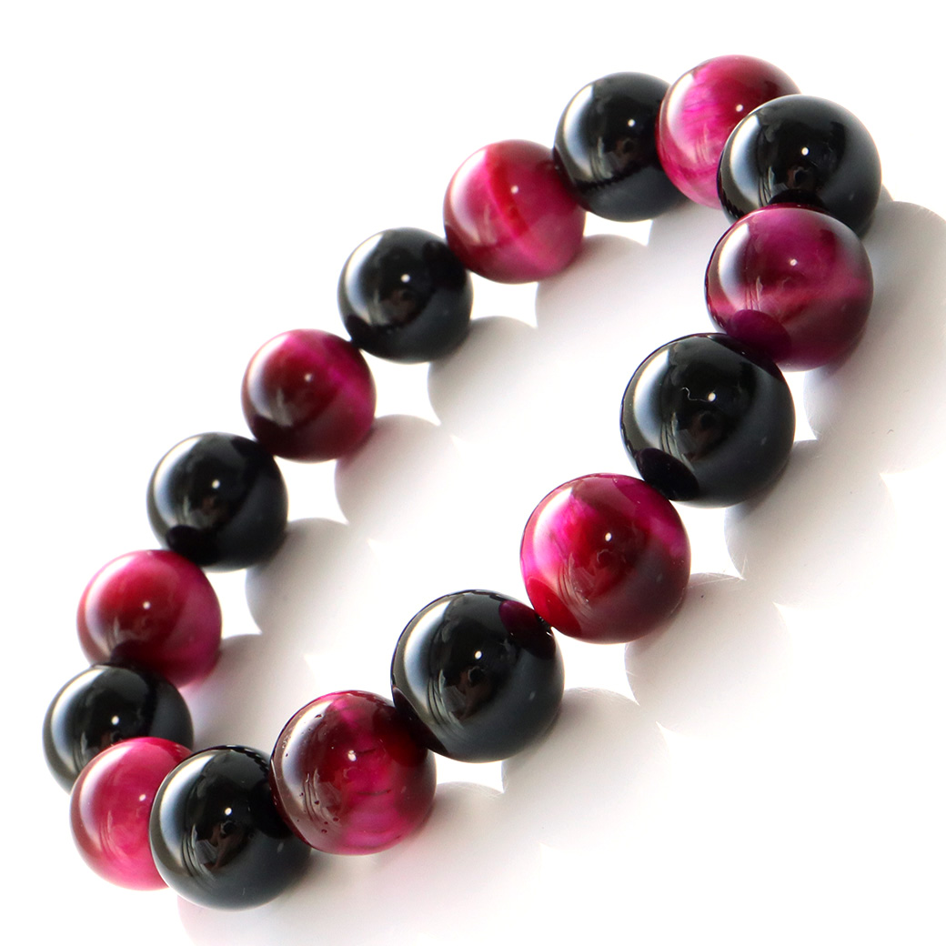 ピンク タイガーアイ オニキス ブレスレット 12mm 虎目石 天然石 パワーストーン