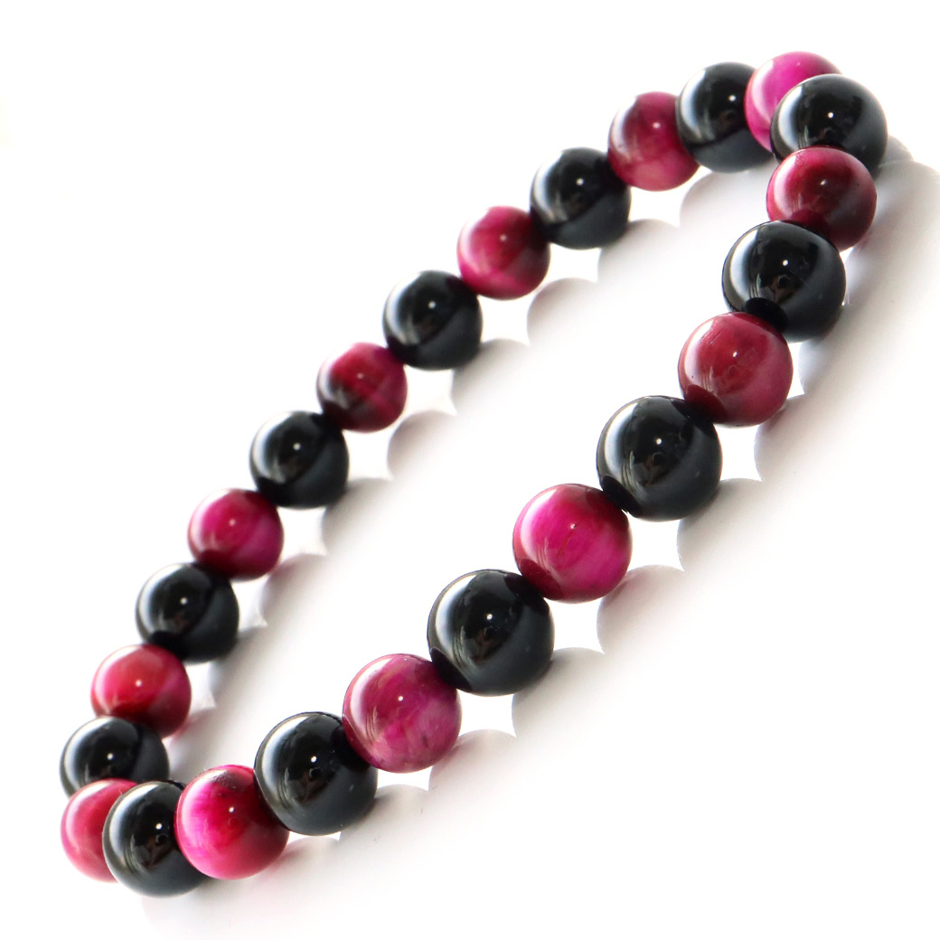 ピンク タイガーアイ オニキス ブレスレット 8mm 虎目石 天然石 パワーストーン