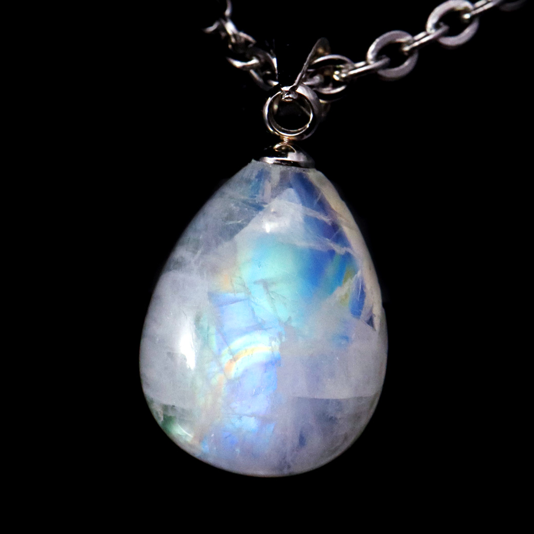 ムーンストーン ネックレス しずく ドロップ 6月 誕生石 天然石 レインボー ムーンストーン ペンダント 長石 moonstone