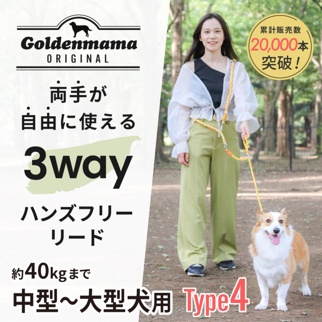 ★当店人気ナンバーワン！両手が自由に使える3Wayハンズフリーリード Type4 (中型～大型犬用) 全10色