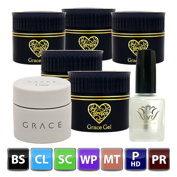HEMAフリー プレミアムアシッドレスプライマー&グレースジェル超よくばり＆Pハードセット(各15ml)