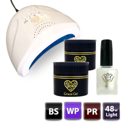 ●ゆうパケット不可● HEMAフリー プレミアムアシッドレスプライマー&グレースジェルベース&ワイプレストップセット（各15ml）＋48Wライトセット