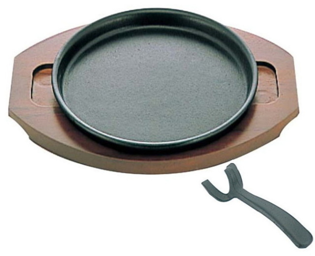 ステーキ皿丸19cm 鉄板 IT-118、鉄板20枚、木板11枚 イシガキ