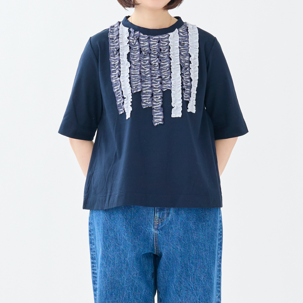 ストライプフリルカットソー