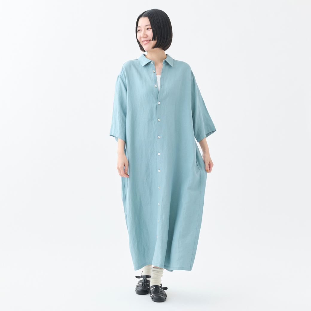 バックギャザーシャツワンピース