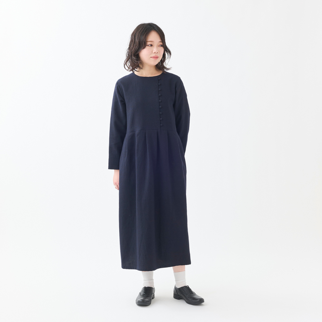 コットンウールループボタンタックワンピース