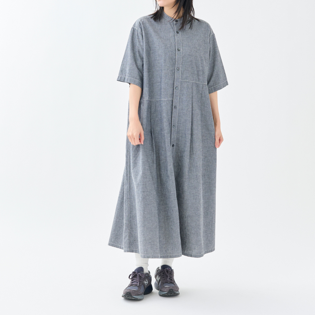 シャンブレーアシンメトリータックワンピース