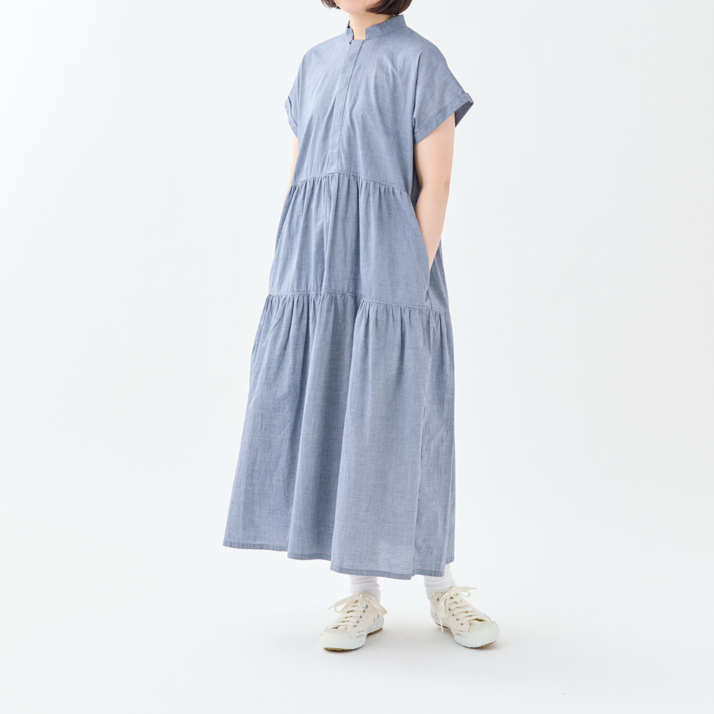 【6.1 On Sale】ひんやりシャンブレーティアードワンピース