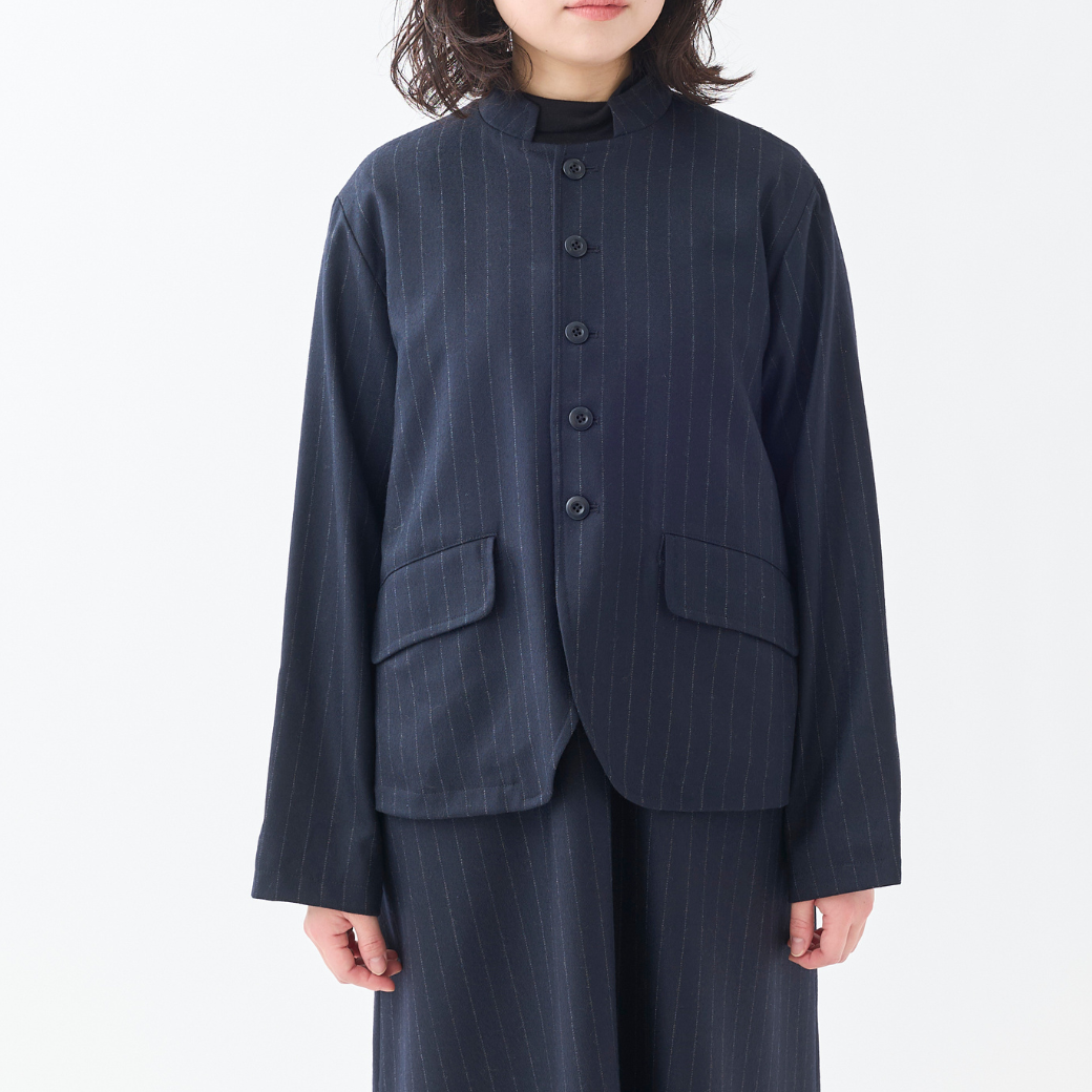 ストライプスタンドカラーAラインジャケット