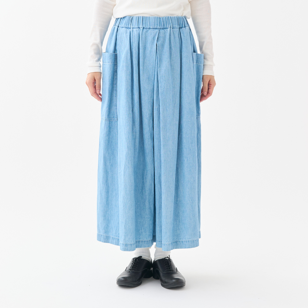 6oz綿麻デニムサイドポケットタックスカート