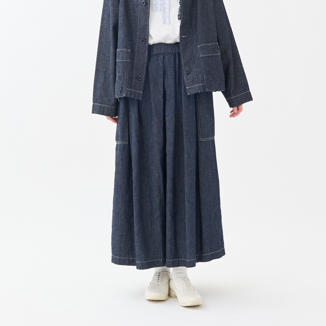 6oz綿麻デニムサイドポケットタックスカート