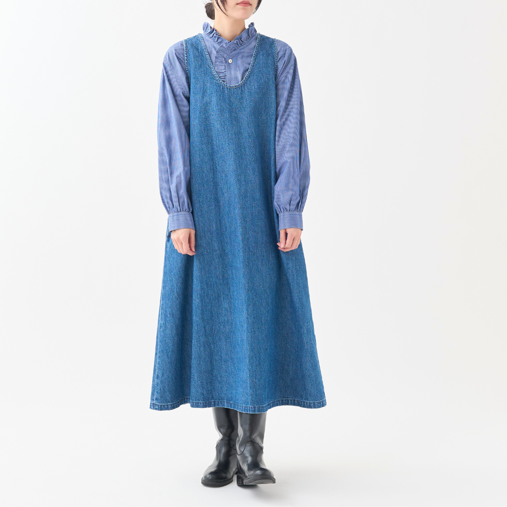 10ozデニムUネックジャンパースカート