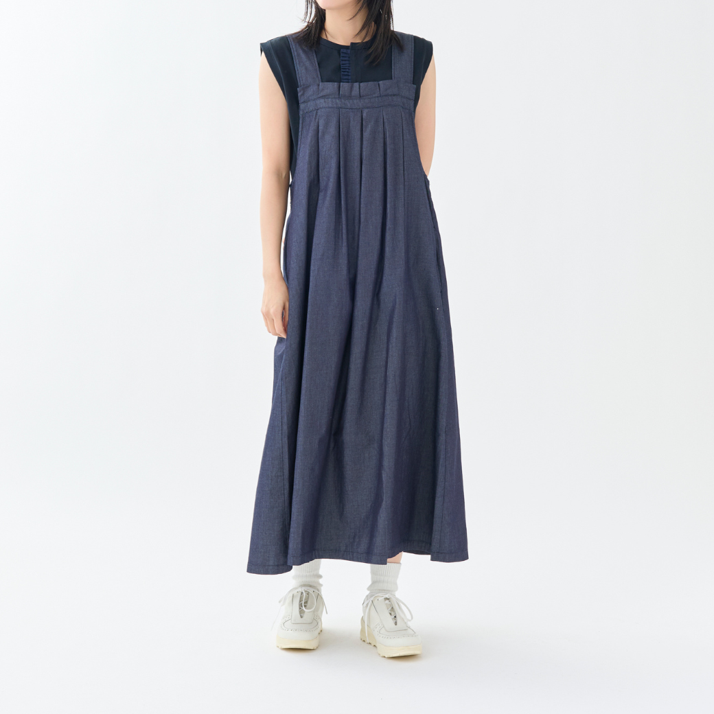 【6.1 On Sale】4ozデニムタックプリーツサロペットスカート