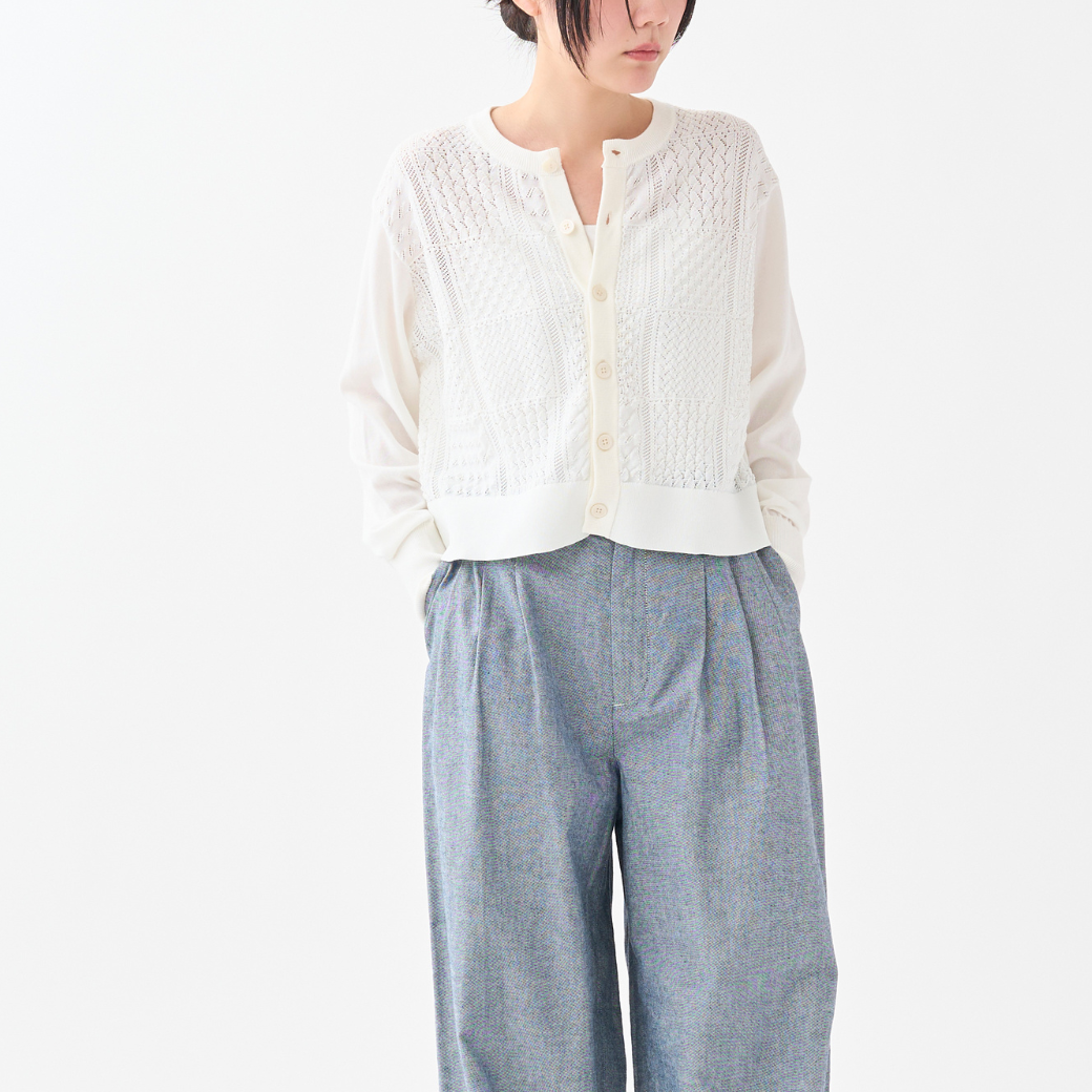 レース編みパッチワークカーディガン