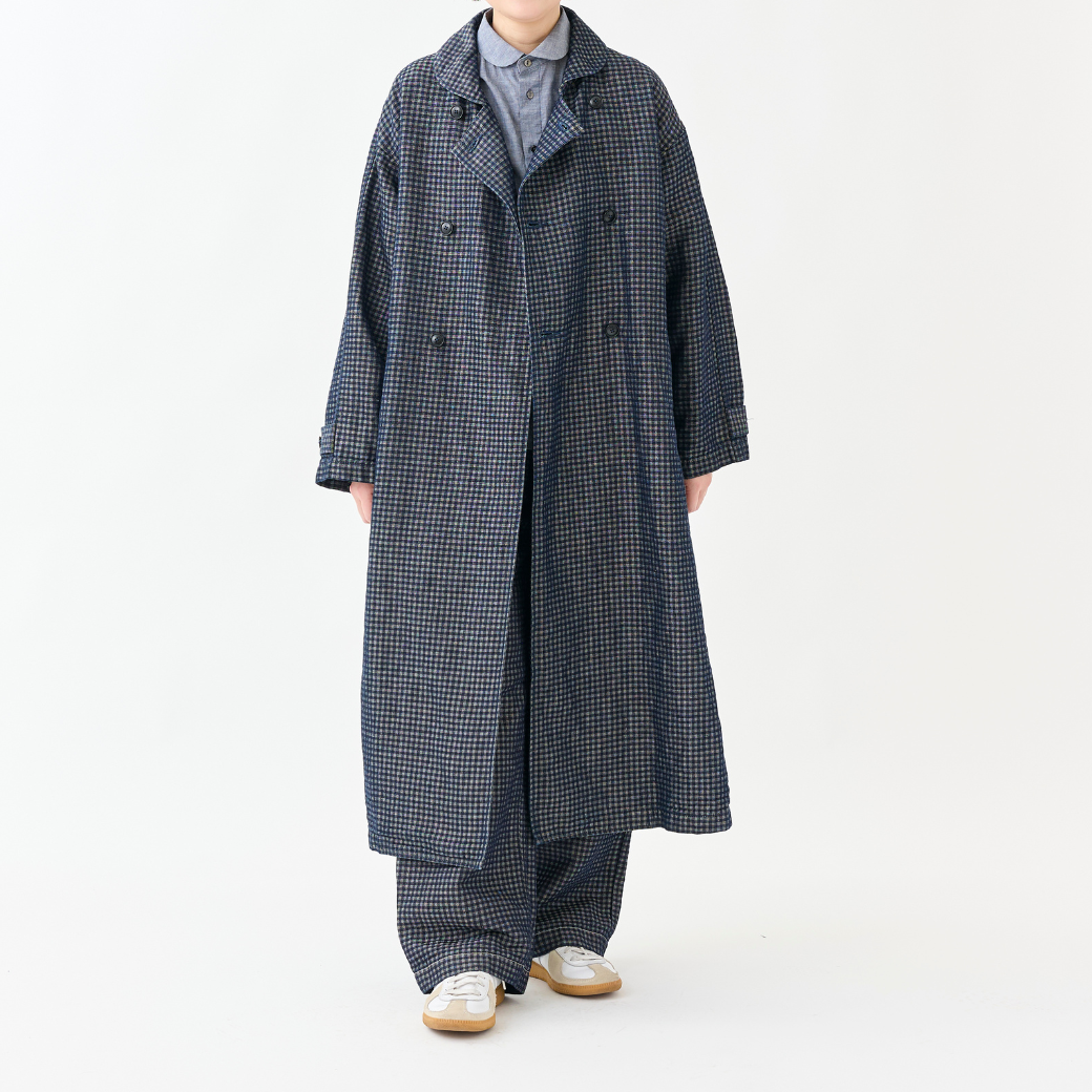 【9月上旬発売予定】『Indigo Check』ラウンドカラーコート（予約）