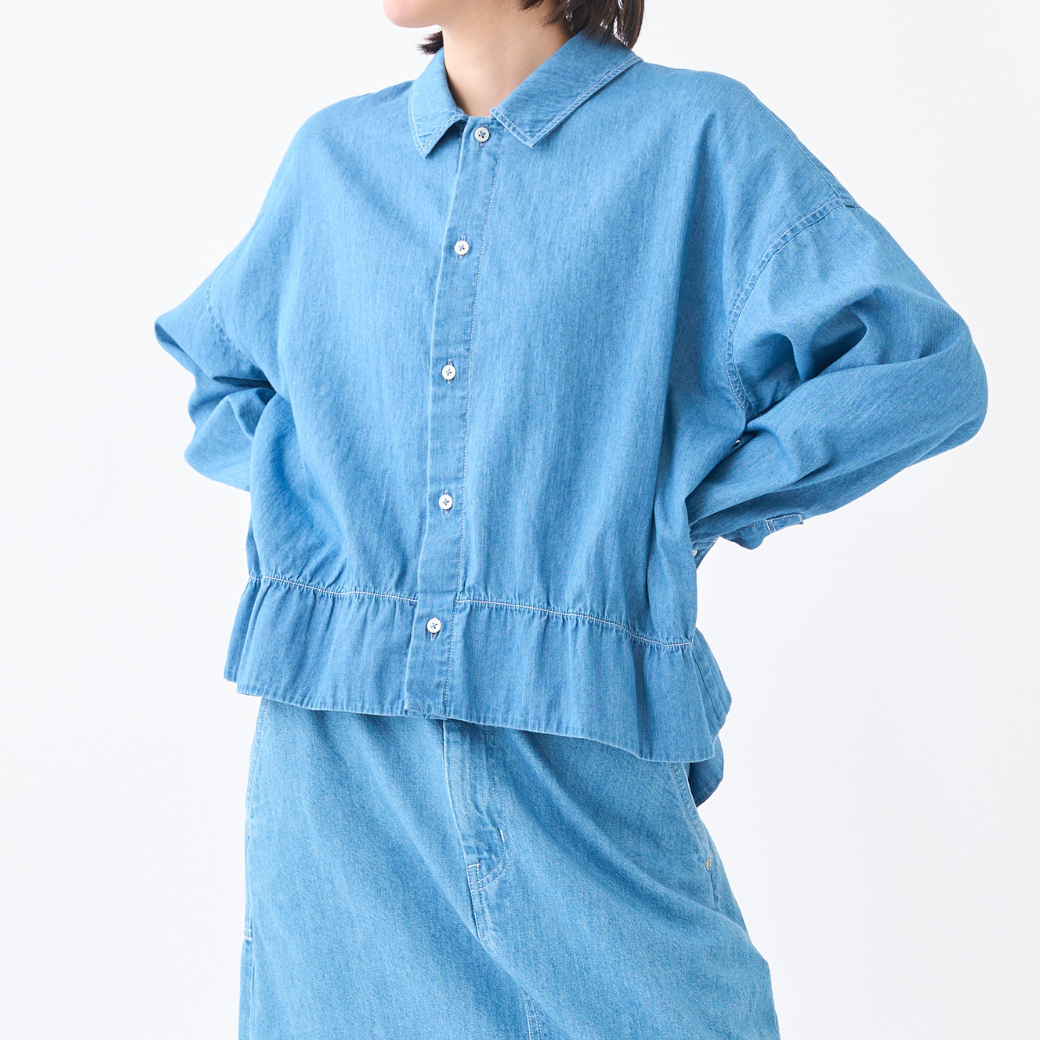 5.5ozデニム フリルヘムシャツ