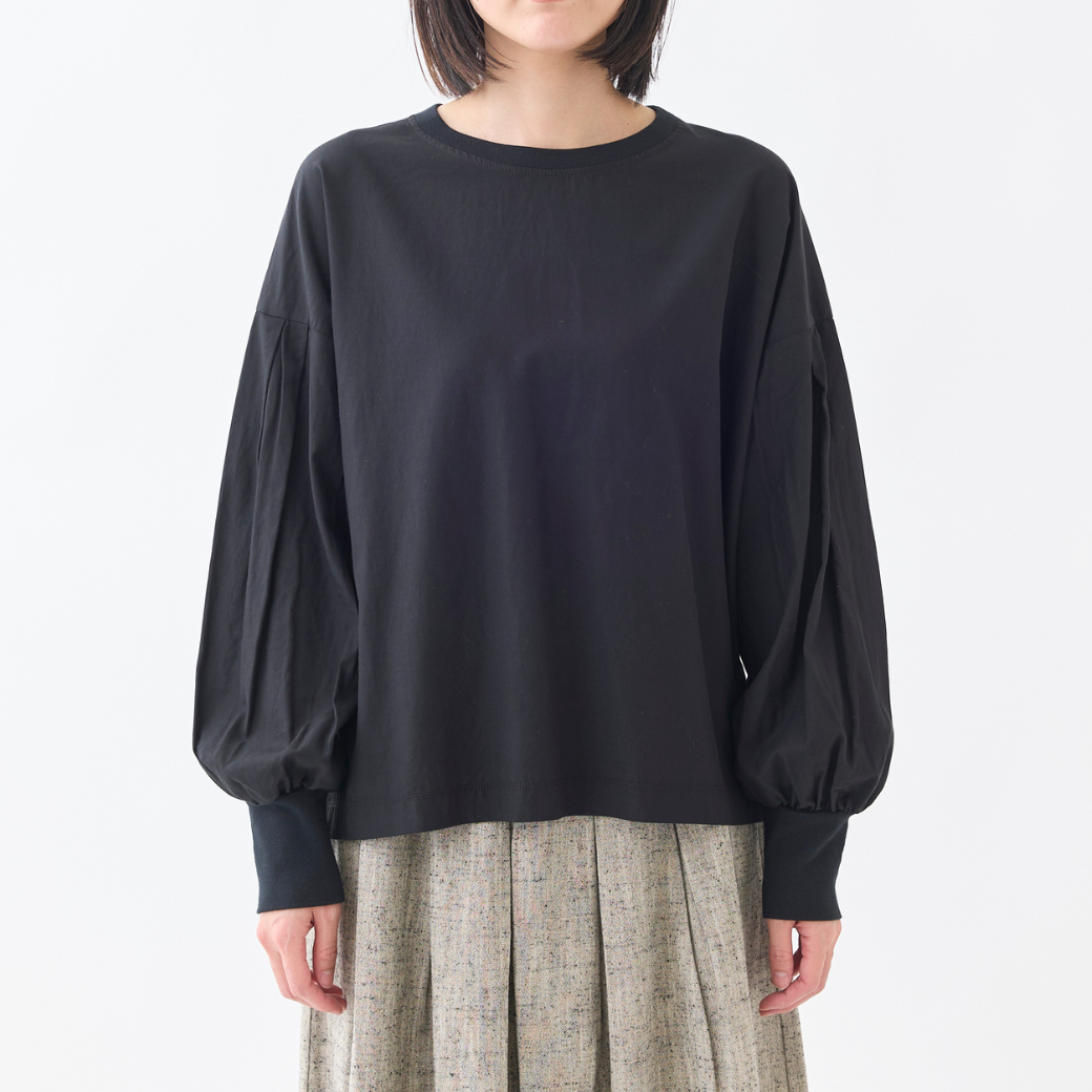 ボリュームスリーブリブネックシャツ