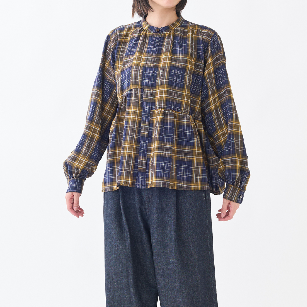 チェックアシメギャザー切り替えシャツ KATO` GRANDMA MAMA DAUGHTER