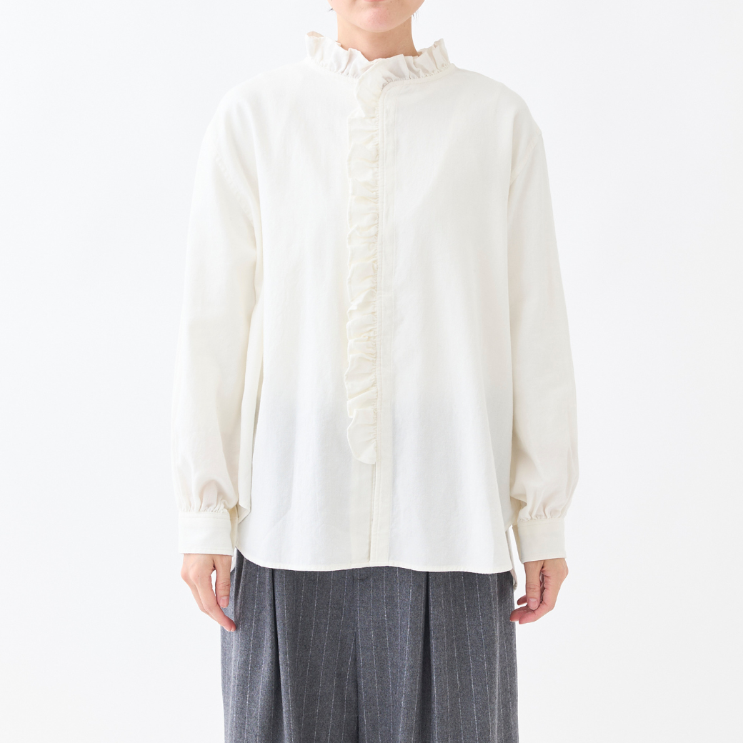 綿ウールビエラフリルカラーシャツ