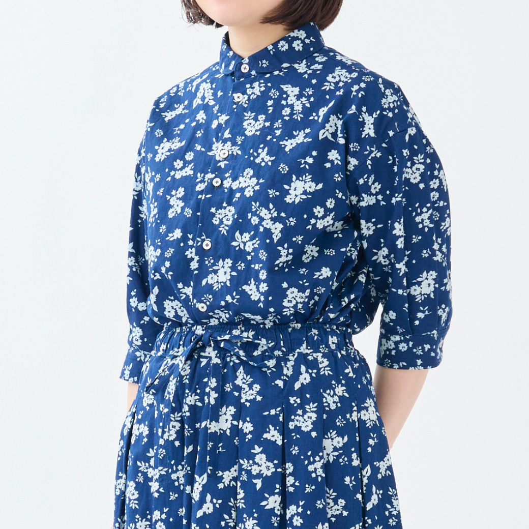 『Indigo Bloom』ラウンドカラーシャツ