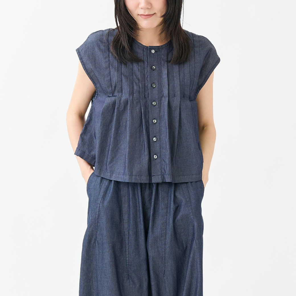 【8月上旬発売予定】4ozデニムピンタックショートジレ（予約）