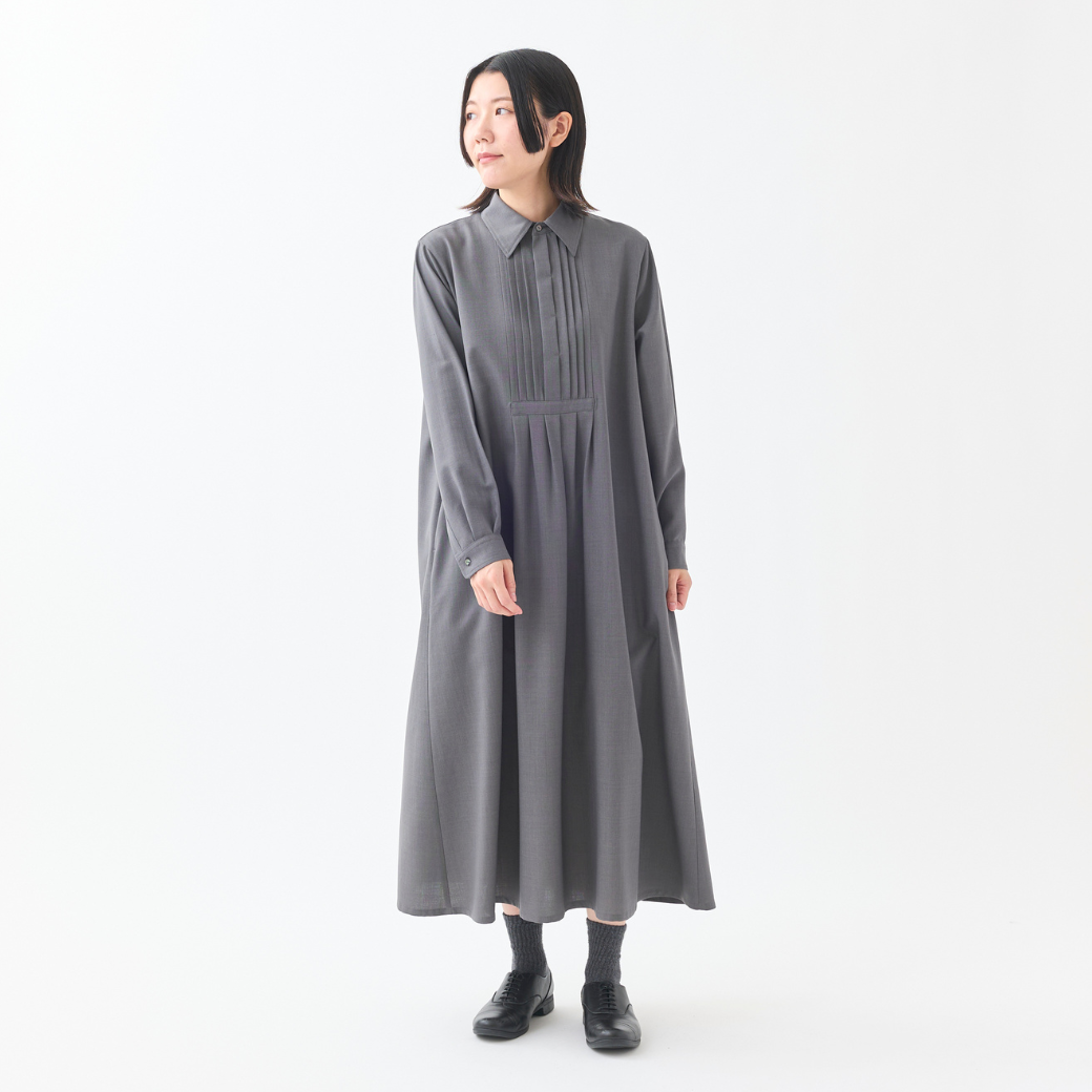 うぴねこ新品YAMADAYA Aga レーヨン混 ウェーブタックワンピース タックビブシャツワンピース KATO` GRANDMA MAMA DAUGHTER