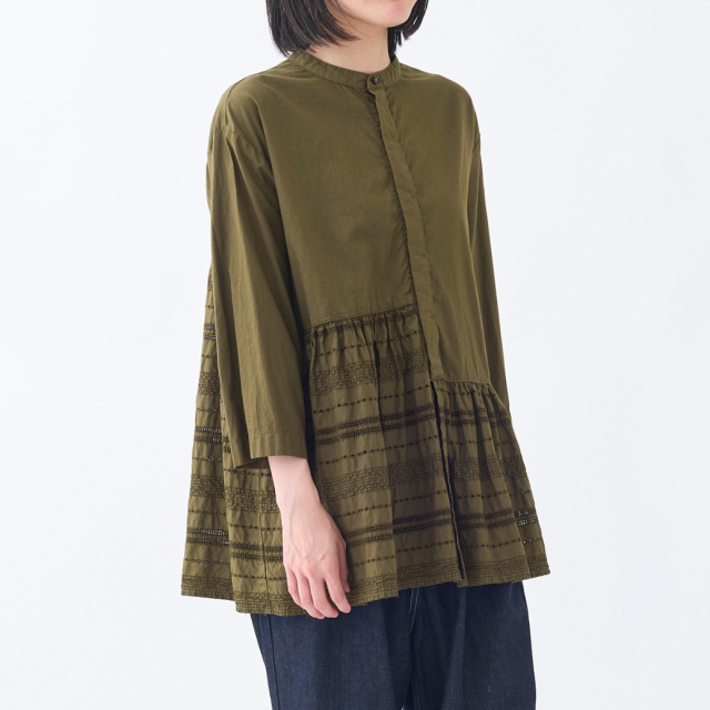 レースヘムギャザーチュニックシャツ