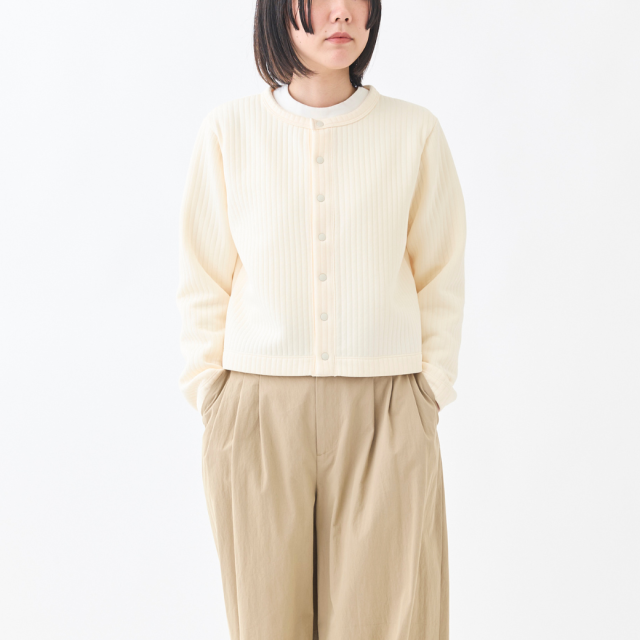 ストライプキルト スナップボタンカーディガン