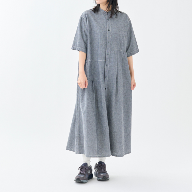 シャンブレーアシンメトリータックワンピース