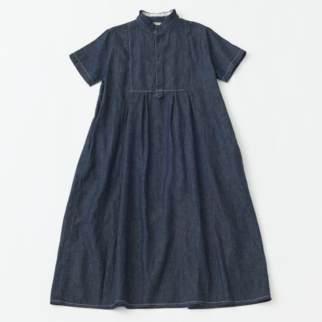 2026年4月お届け】6oz綿麻デニムタックフリルH/Sワンピース KATO