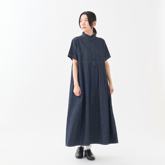 2026年4月お届け】6oz綿麻デニムタックフリルH/Sワンピース KATO