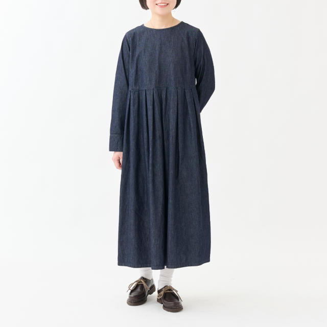 【10.1 On Sale】6ozデニムラウンドヨークワンピース