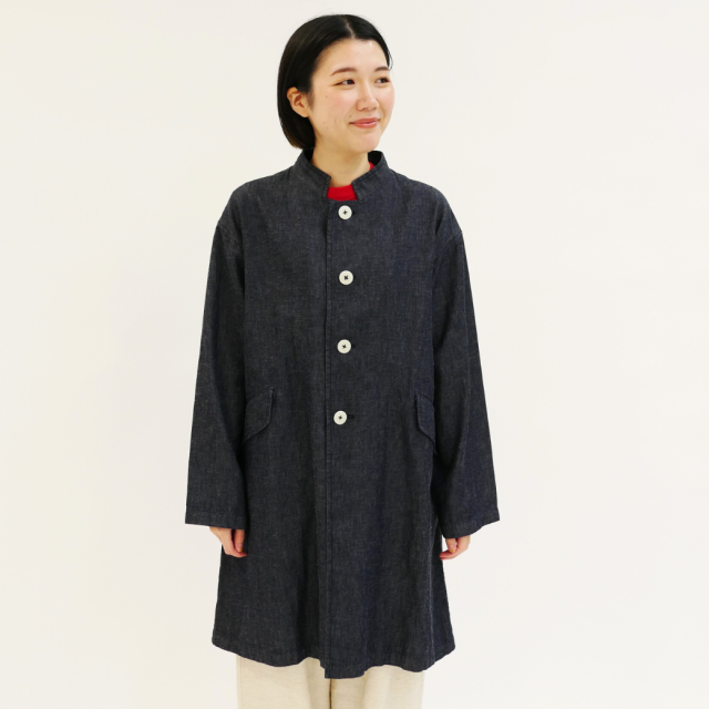 綿麻デニムスタンドカラーコート KATO` GRANDMA MAMA DAUGHTER