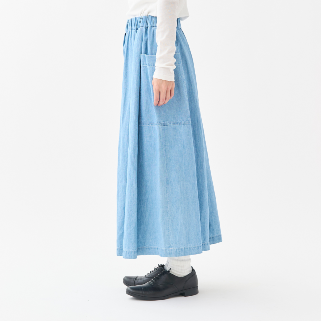 萬J大子 2026年4月お届け】6oz綿麻デニムサイドポケットタックスカート KATO