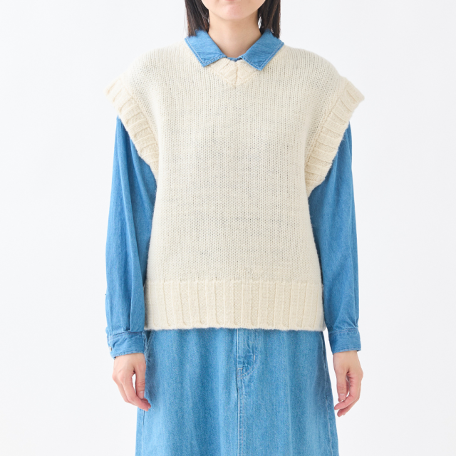 Vネックローゲージニットベスト