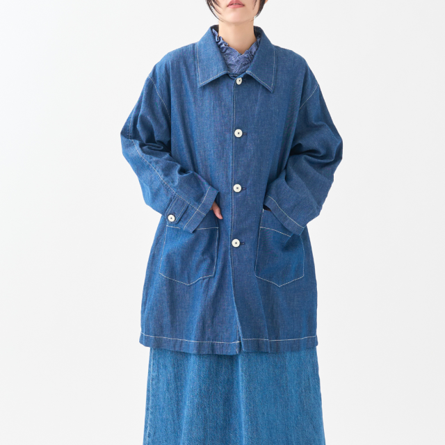 1/30 10:00 発売】 6oz綿麻デニムオーバーサイズミドルコート KATO