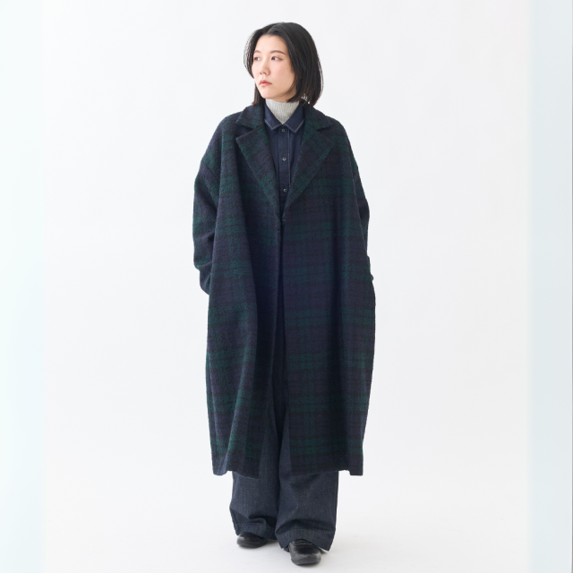 ループチェックメルトンロングコート KATO` GRANDMA MAMA DAUGHTER