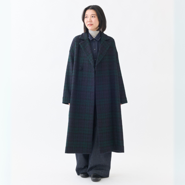 ループチェックメルトンロングコート KATO` GRANDMA MAMA DAUGHTER