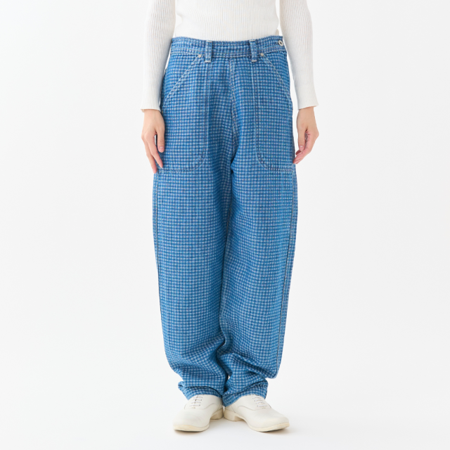 【2026年2月お届け】『Indigo Check』サイドジップパンツ