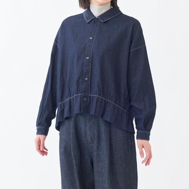 【10月中旬入荷予定】5.5ozデニム フリルヘムシャツ