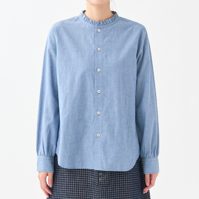 シャンブレーフリルシャツ