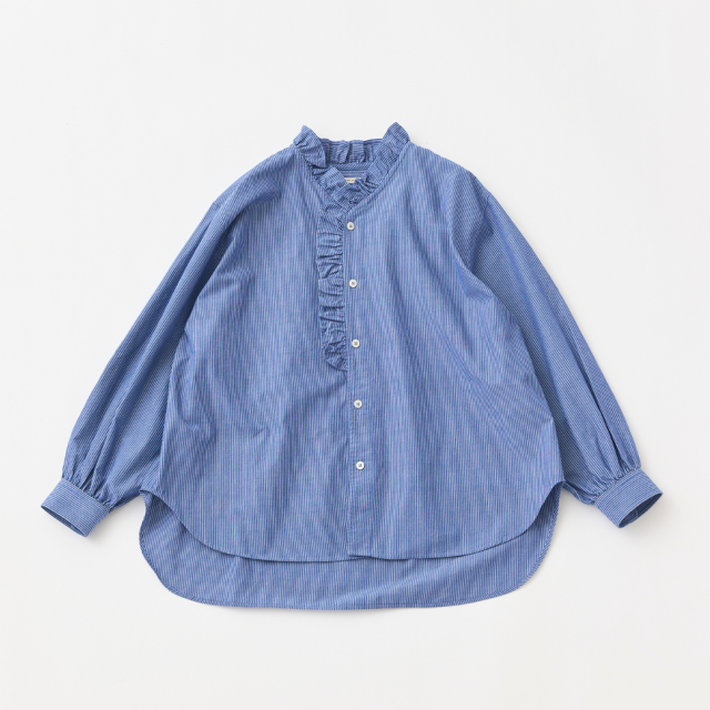 ストライプＶネックフリルシャツ