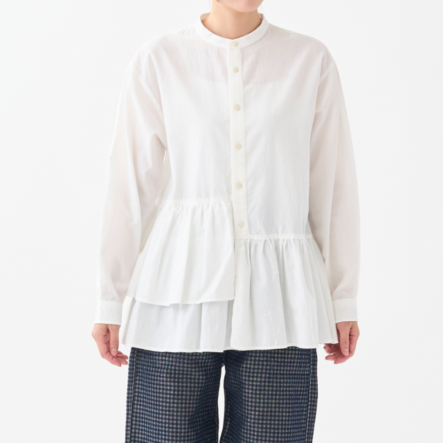 シャンブレーアシメフリルチュニック