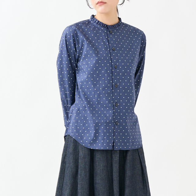 DOT　フリルネックシャツ