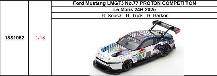 スパーク(18S1052)ご予約商品8/10締切】1/18 Ford Mustang LMGT3