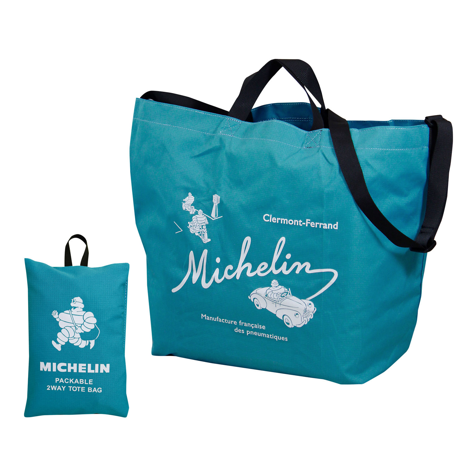 【Michelin】ミシュラン ポケッタブル トートバッグ　ブルー(折り畳み式)