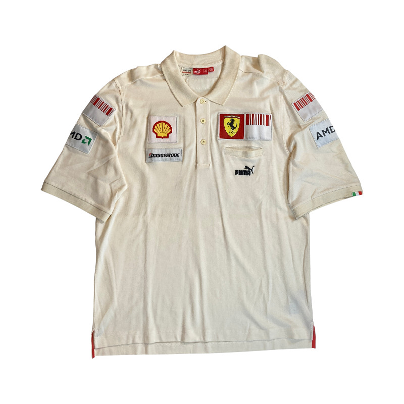 フェラーリ 2009 チーム支給品チーム ポロシャツ ホワイト  USED  サイズ:XL バーコード仕様