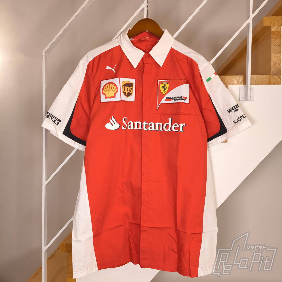 【ReLaPit古着販売】【メール便発送】2015 フェラーリ チーム ピットシャツ プーマ製 レッド サイズL SANTANDER
